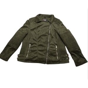 YMI Collection women's 1X Jacket Olive Green Moto Jacket‎ Ribbed Detail JP1400
